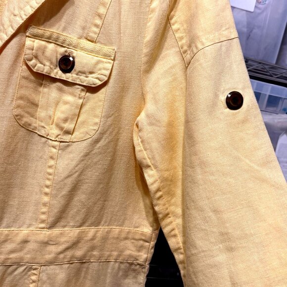 Chico’s size 2 (L) Yellow Linen long sleeve button front Lightweight Jacket - Picture 2 of 7